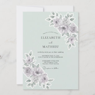 Mint Slate Ranunculus Eucalyptus Wedding Invitation