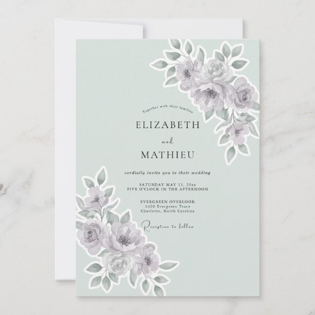 Mint Slate Ranunculus Eucalyptus Wedding Invitation (Front)