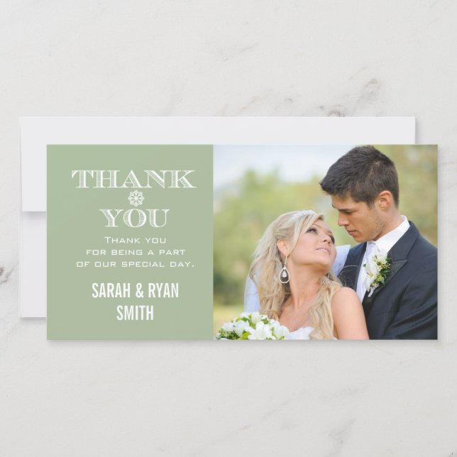 Mint Snowflake Wedding Photo Thank You Cards (Front)