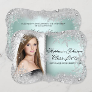 Mint Snowflake Winter Wonderland Graduation Card