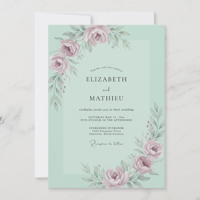 Mint Soft Floral Arch Wedding Invitation (Front)