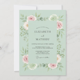 Mint Soft Floral Embrace Wedding Invitation