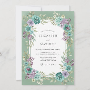 Mint Soft Lilac Peony Wedding Invitation