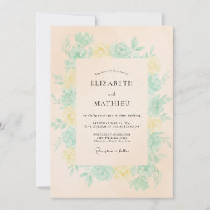 Mint Soft Peach Blossom Wedding Invitation