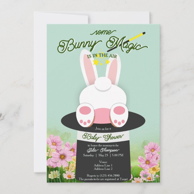 Mint Some Bunny Magic Hat Trick Garden Baby Shower Invitation (Front)