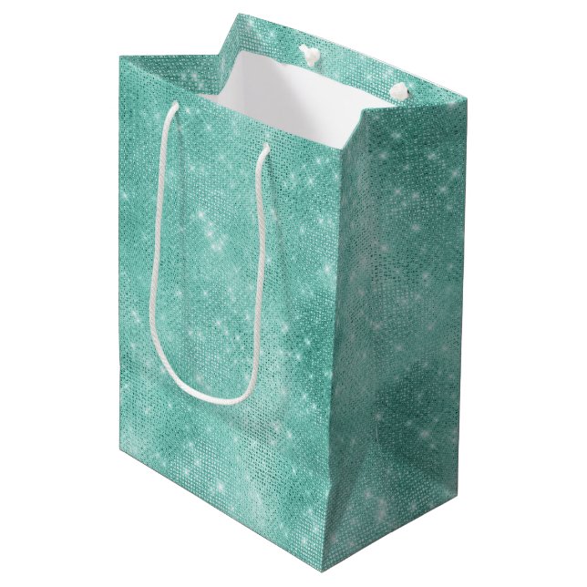 Mint Sparkle Glitz  Medium Gift Bag (Front Angled)