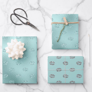 Mint Sparkle Lips XOXO Birthday Wrapping Paper Sheet