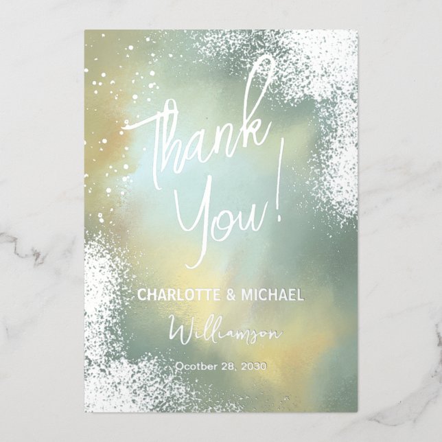 Mint Sparkle Photo Overlay Wedding Thank You (Front)