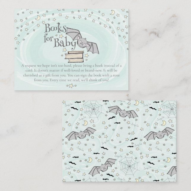 Mint Spooky Cute Bats Books for Baby Baby Shower Enclosure Card (Front/Back)