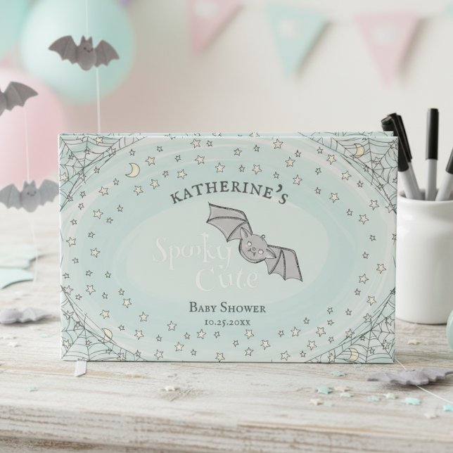 Mint Spooky Cute Bats Halloween Baby Shower Guest Book (Mint Spooky Cute Halloween Baby Shower Guest Book 4 Mother to Be. Fall Baby Shower Keepsake for Her)