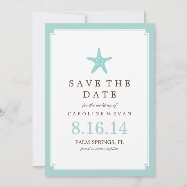Mint Starfish Wedding Save the Date (Front)