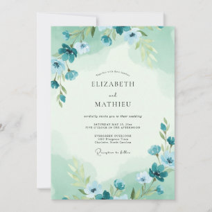 Mint Steel Wildflower Wedding Invitation