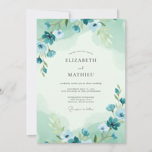 Mint Steel Wildflower Wedding Invitation (Front)