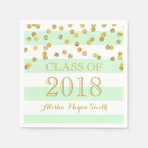 Mint Stripe Gold Confetti Class of 2018 Graduation Napkin