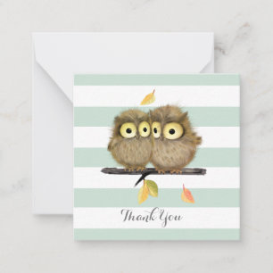 Mint Stripes Baby Owls Thank You Note Card