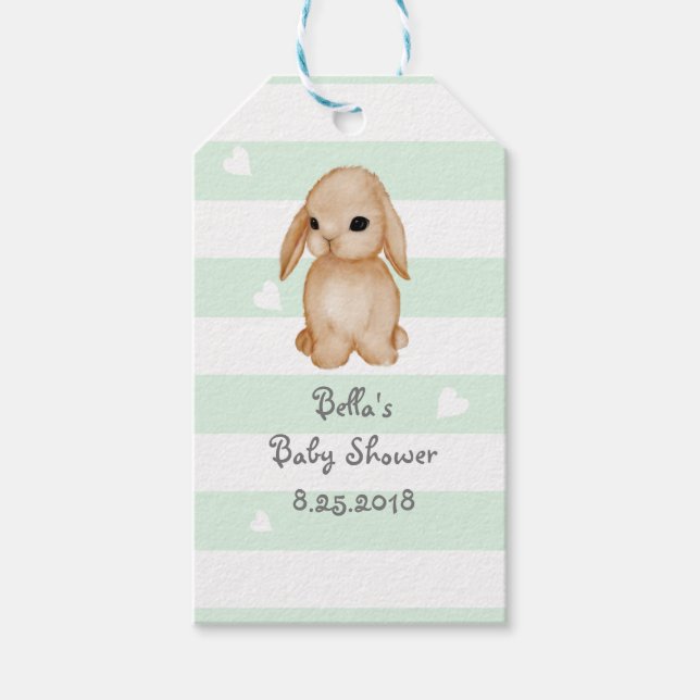 Mint stripes cute bunny gift tag (Front)