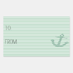 Mint Stripes Faux Glitter Anchor Gift Tag