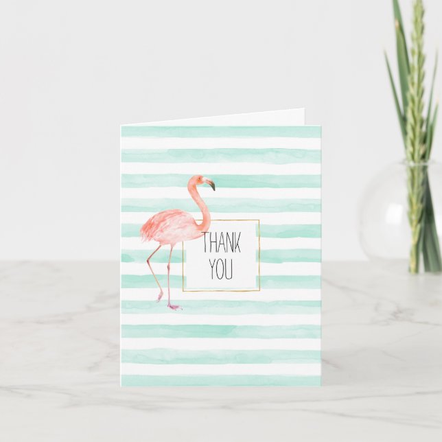 Mint Stripes Flamingo Thank You Card (Front)