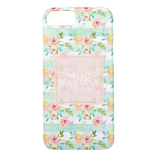 Mint Stripes Floral Chic Case-Mate iPhone Case (Back)