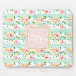Mint Stripes Floral Chic Mouse Mat