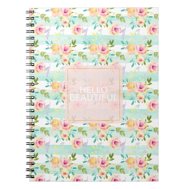 Mint Stripes Floral Chic Notebook (Front)