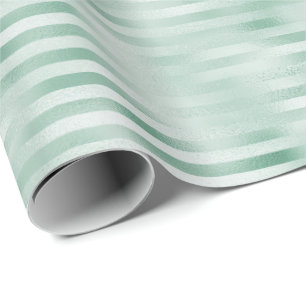 Mint Stripes Glam Glitz Wrapping Paper