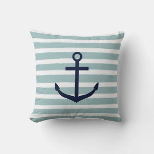 Mint Stripes Nautical Anchor Cushion