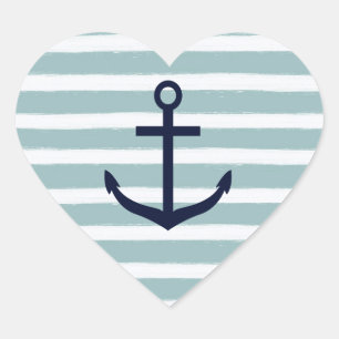 Mint Stripes Nautical Anchor Heart Sticker