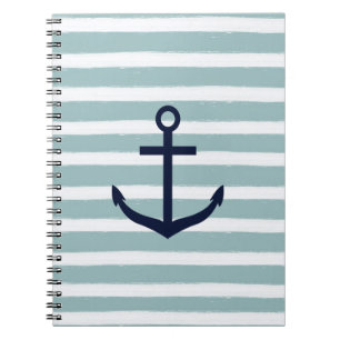 Mint Stripes Nautical Anchor Notebook