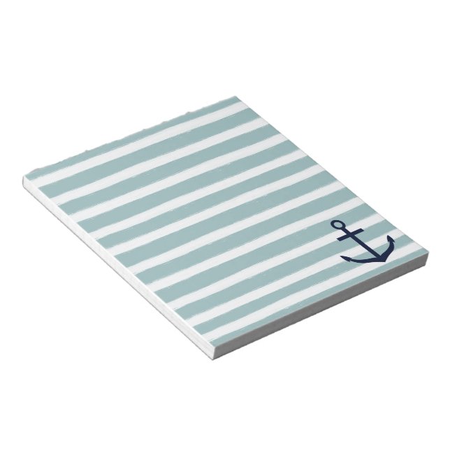 Mint Stripes Nautical Anchor Notepad (Angled)