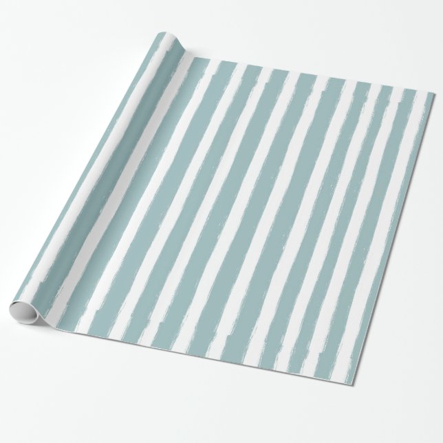 Mint Stripes Nautical Wrapping Paper (Unrolled)