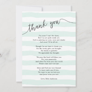Mint Stripes Neutral Baby Shower Poem Thank You Card