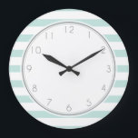 Mint Stripes Pattern Large Clock<br><div class="desc">Custom designer wall clock features an elegant and trendy horizontal stripes pattern vector illustration. Perfect for your kitchen,  dinning room,  kids bedroom,  nursery,  etc</div>