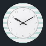 Mint Stripes Pattern Large Clock<br><div class="desc">Custom designer wall clock features an elegant and trendy horizontal stripes pattern vector illustration. Perfect for your kitchen,  dinning room,  kids bedroom,  nursery,  etc</div>