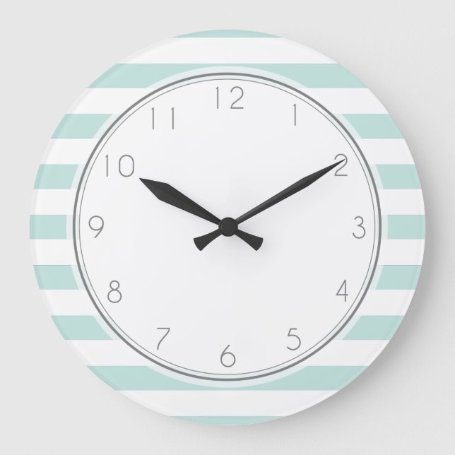 Mint Stripes Pattern Large Clock (Front)