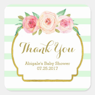 Mint Stripes Pink Floral Baby Shower Favour Tags