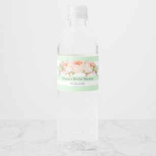 Mint Stripes Watercolor Floral Bridal Shower Label