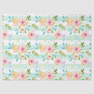 Mint Stripes Yellow Pink Floral Chic Tissue Paper