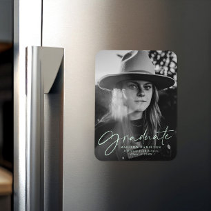 Mint Stylish Script Graduation Announcement Photo Magnet