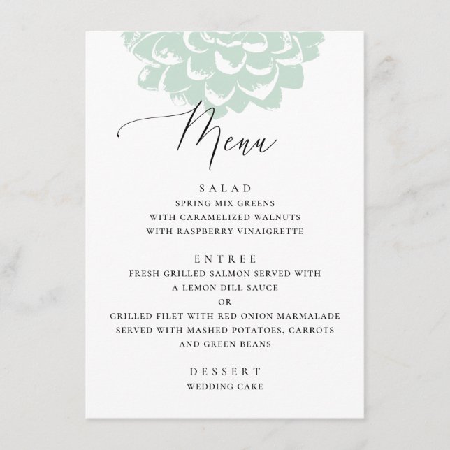 Mint succulent. Simple floral cactus wedding Menu (Front)