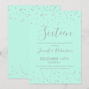 Mint Sweet 16 Birthday Party Silver Foil Dots Invitation