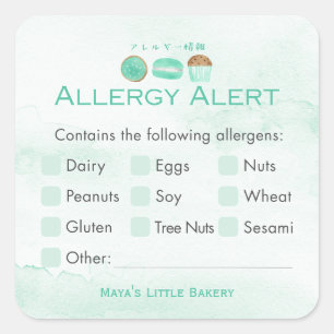 Mint Sweets Bakery Allergy Alert Square Sticker