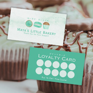 Mint Sweets Watercolor Bakery Loyalty Business Card