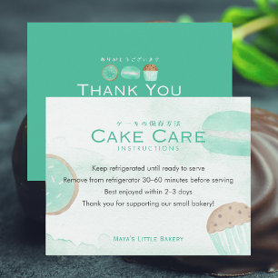 Mint Sweets Watercolor Cake Care Instructions Thank You Card