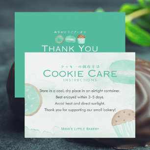 Mint Sweets Watercolor Cookie Care Instructions Thank You Card