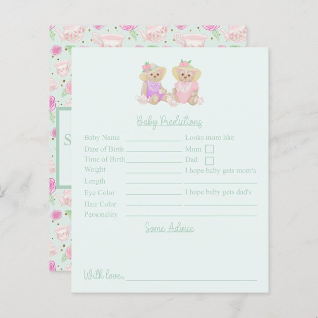 Mint Tea Party Baby Shower Predictions And Advice (Front/Back)