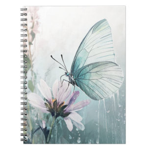 Mint Teal Butterfly Soft Pastel Floral Notebook