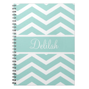 Mint Teal Chevron Custom Name Notebook