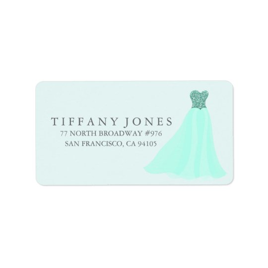 Mint Teal Glitter Dress Gown Address Label