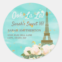 Mint Teal Gold Paris Eiffel Tower Sweet 16 Address